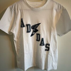 adidas White Tee with Gray Logo and Text Print